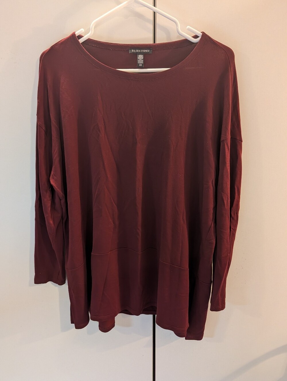 Eileen Fisher Wine/Burgundy Long-Sleeve Relaxed Crewneck Top S/M